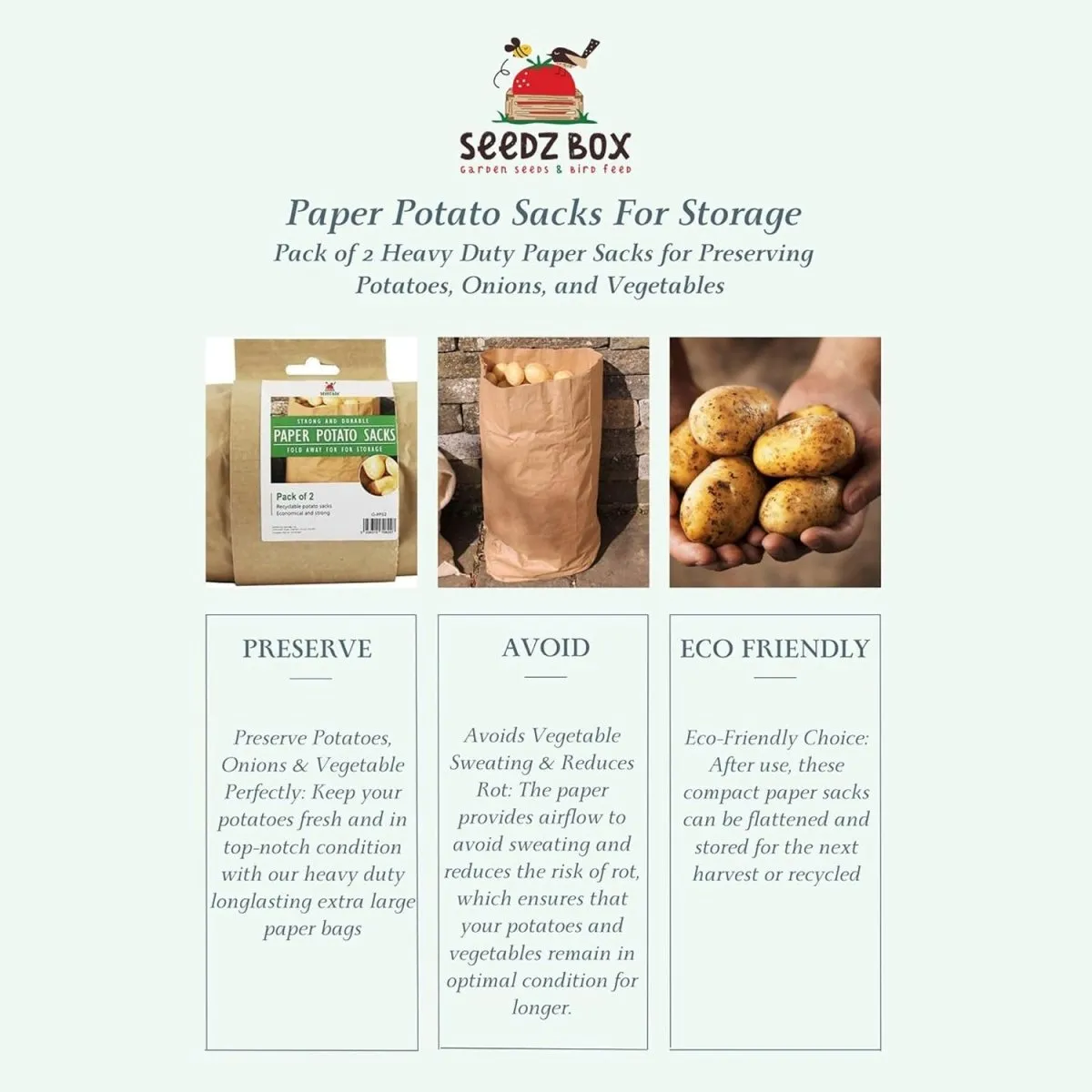 Seedzbox aardappelzakken papier 25kg 2 stuks ademend